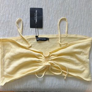 Prettylittlething Lemon Ruched Front Knitted Strappy Top